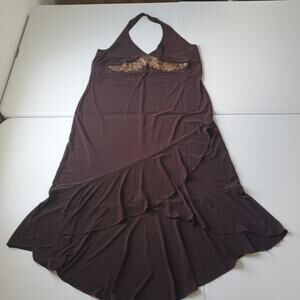 Y2K Fairy Grunge Whimsigoth Taboo Dress Womens 3X Brown Halter Sparkle Party